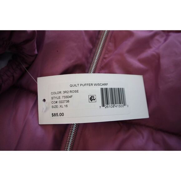 S Rothschild & Co Girl's Sz XL (16) Rose Purple Quilted Puffer Coat w/Scarf - Picture 5 of 11